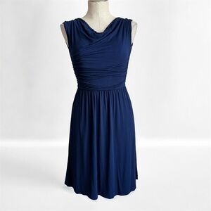 Gilli Navy Blue Ruched Sleeveless Cowl Neck Fit & Flare Dress XS